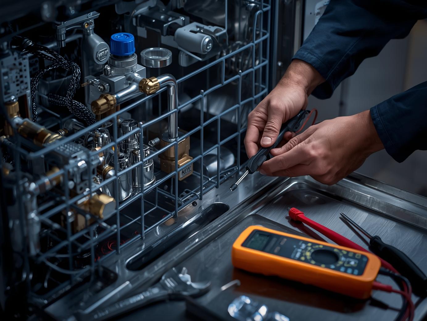 Técnico reparando lavavajillas