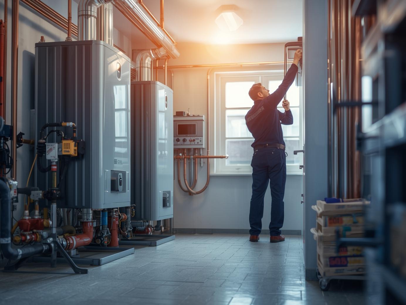 Técnico diagnosticando avería en caldera