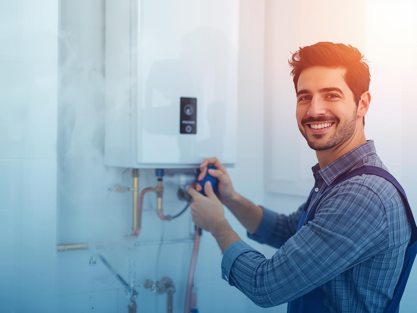 Técnico reparando termo eléctrico