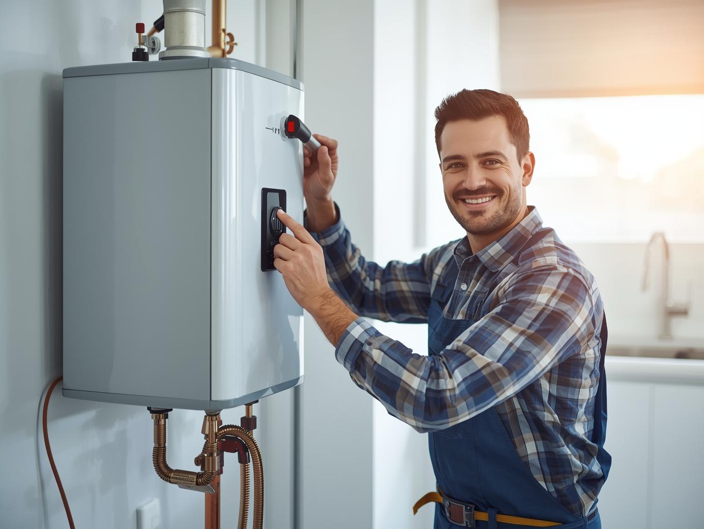 Técnico instalando termo eléctrico
