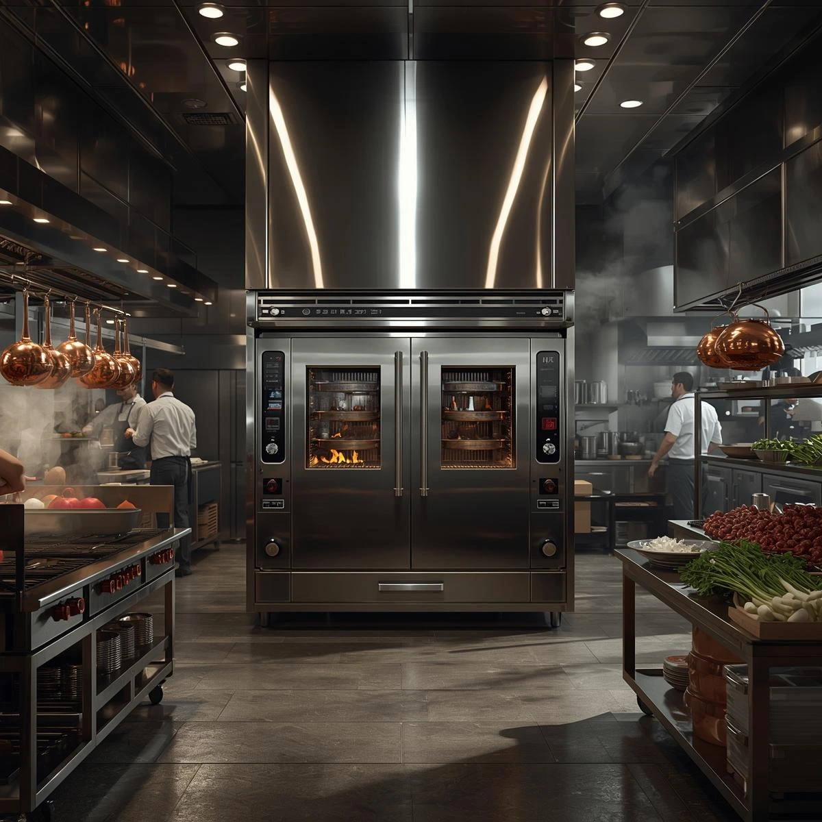 Horno industrial de acero inoxidable en cocina profesional